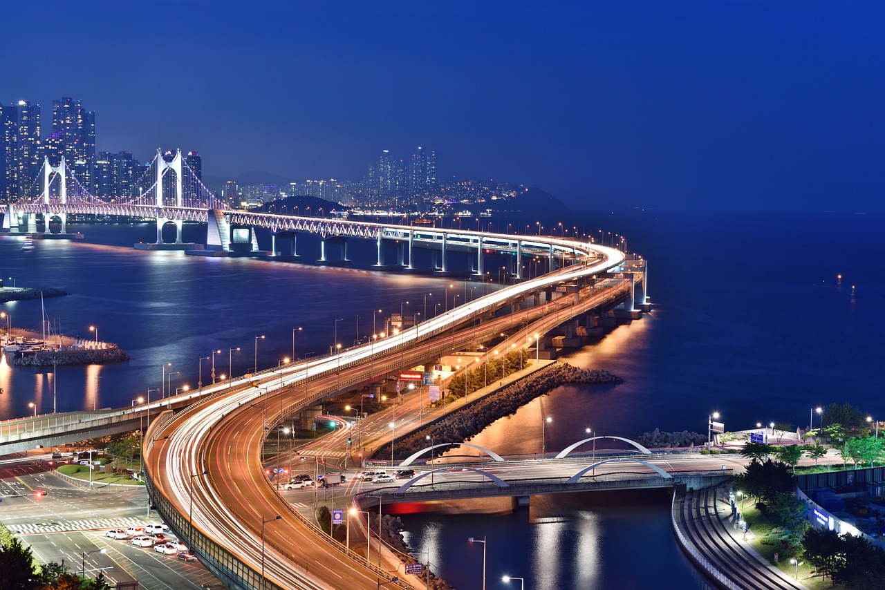 busan night scene, bridge, busan