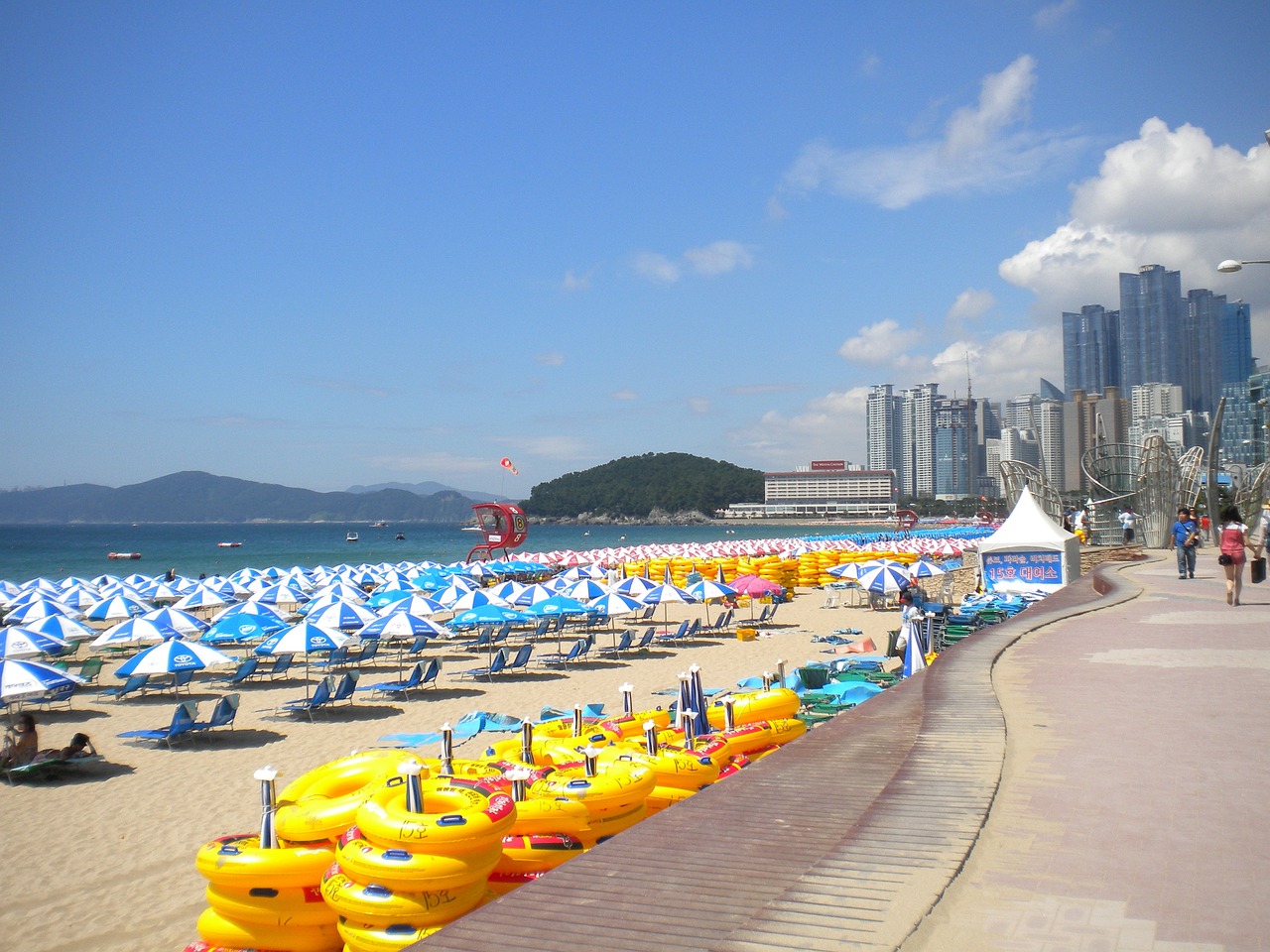 busan, haeundae beach, umbrellas